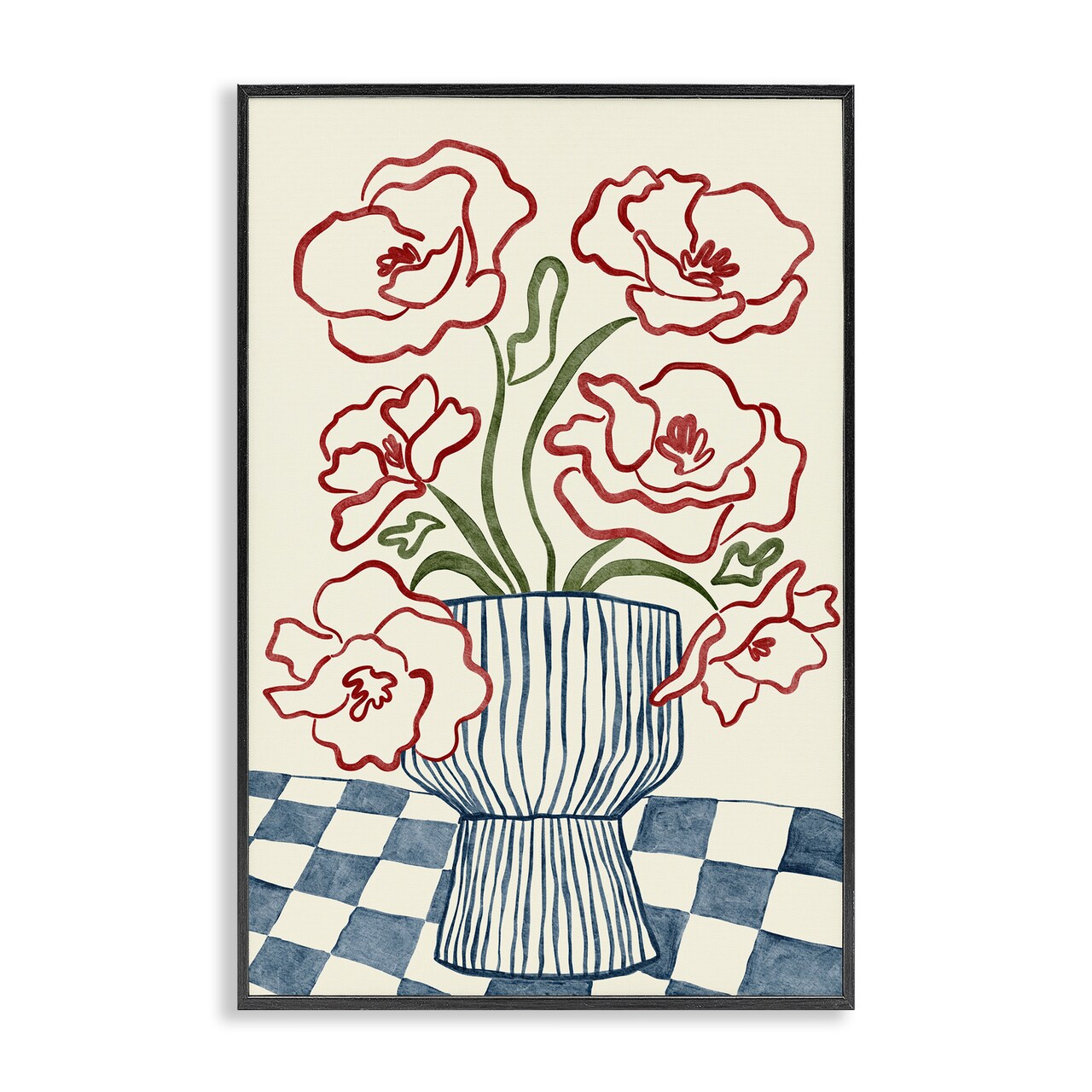Stupell Industries Flower Vase on Minimal Checkered Framed Giclee, design by JJ Design House LLC